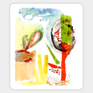 Abstract mixed media colorful landscape illustration Sticker